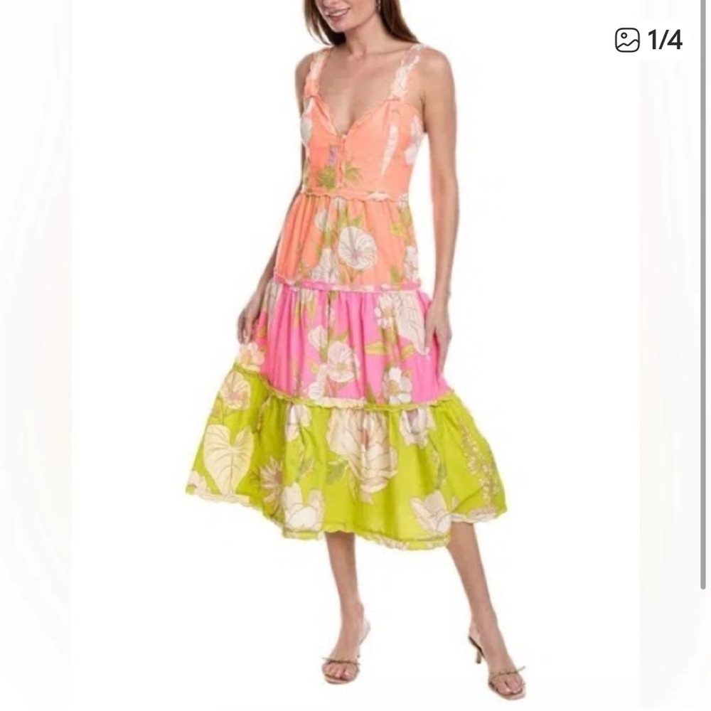 Farm Rio Cotton Ruffle Floral Midi Dress